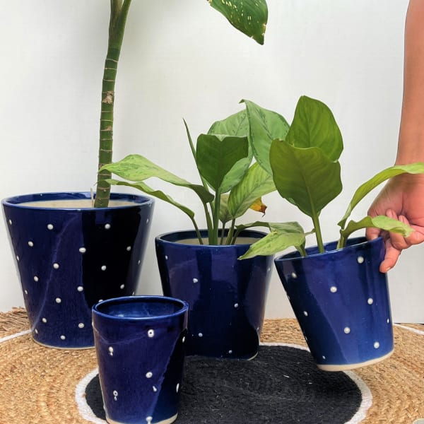 Bucket Planter - Blue Dots - Set Of 4