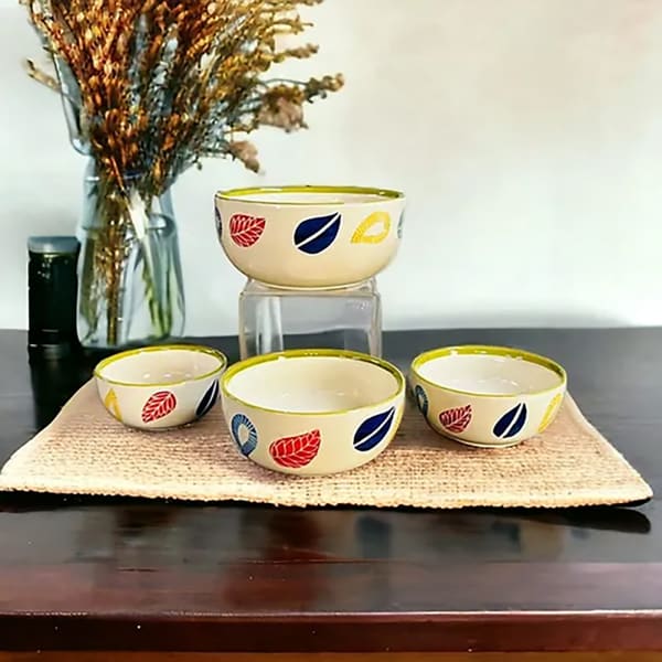 Ceramic Serving Bowl - Leaf Print - Set Of 4
