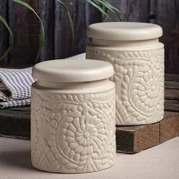 Ceramic Textured Jar - 1L - Single Piece - White