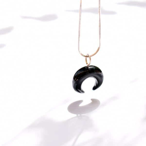 Chain With Pendant - Crescent Moon - Black Onyx