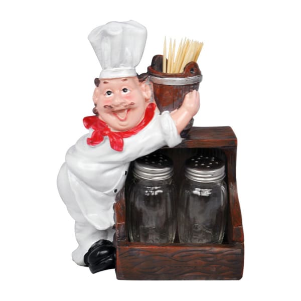 Chef Cupboard Holder - Salt Pepper Shakers And Toothpick Holder