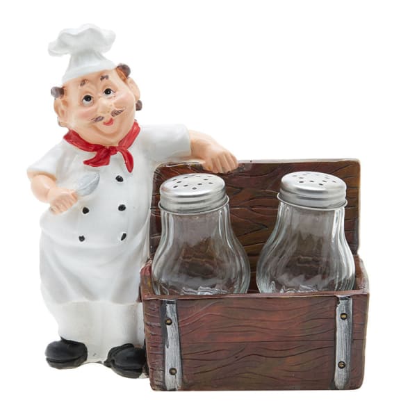 Chef Treasure Box Resin Holder And Salt Pepper Shakers - Brown