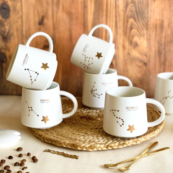 Coffee Mug With Lid And Spoon - Star Sign Constellation - Single Piece