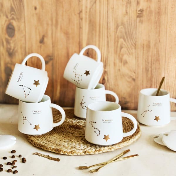 Coffee Mug With Lid And Spoon - Star Sign Constellation - Single Piece