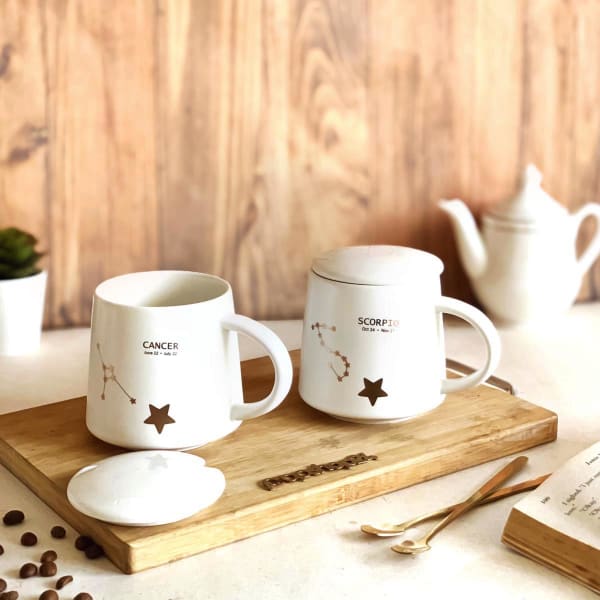 Coffee Mug With Lid And Spoon - Star Sign Constellation - Single Piece