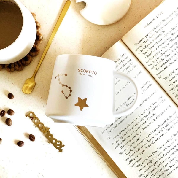 Coffee Mug With Lid And Spoon - Star Sign Constellation - Single Piece