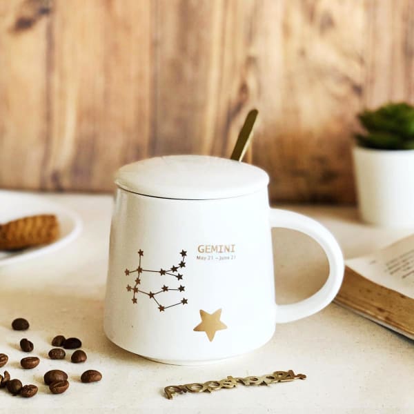 Coffee Mug With Lid And Spoon - Star Sign Constellation - Single Piece