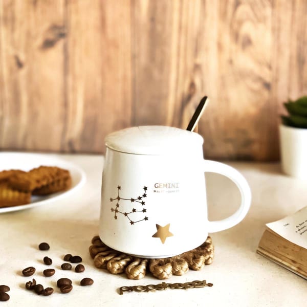 Coffee Mug With Lid And Spoon - Star Sign Constellation - Single Piece