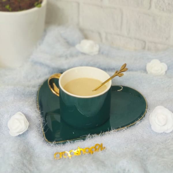 Coffee Mug With Saucer - Heart Shape - Ceramic - Single Piece