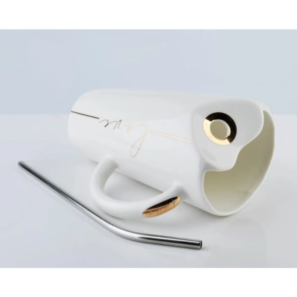 Coffee Mug With Straw - Ceramic - Single Piece