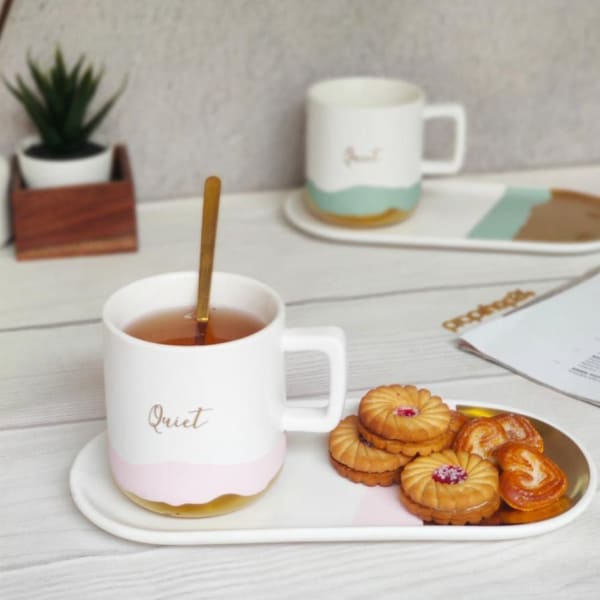 Coffee Mug With Tray And Spoon - Quiet - Ceramic - Single Piece