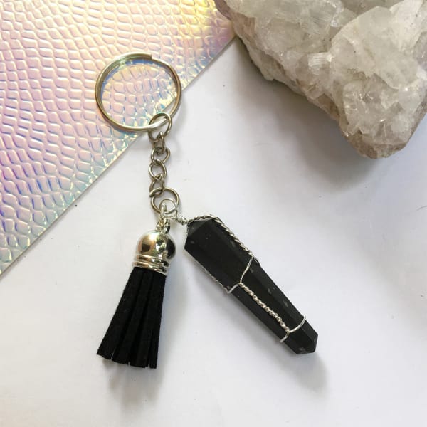 Crystal Tassel Keychain - Black Tourmaline