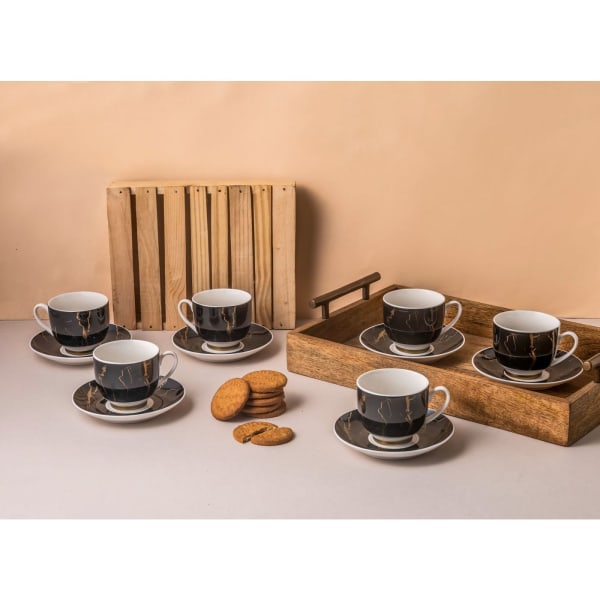 Cup And Saucer - Marble Design - Set Of 12