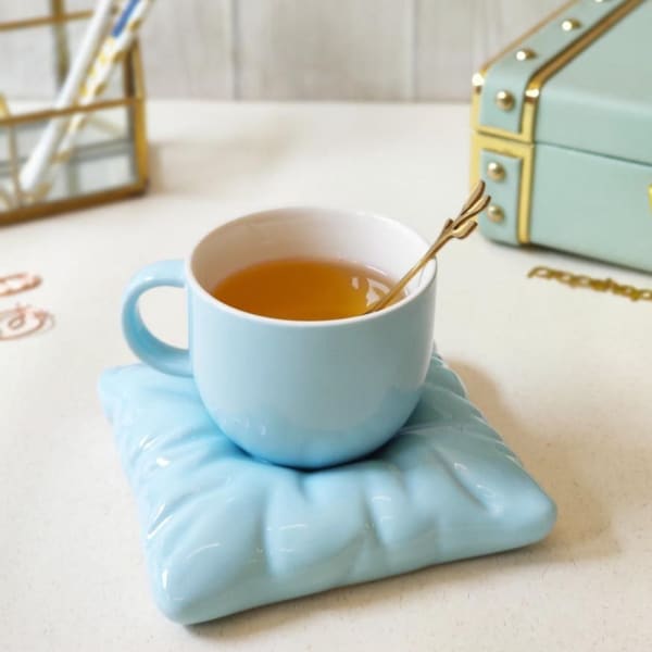 Cup And Saucer With A Spoon - Single Piece