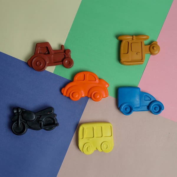 Cute Vehicles-Shaped Crayons - Set Of 8