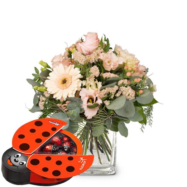 Delicate Seasonal Bouquet with Munz chocolate ladybird