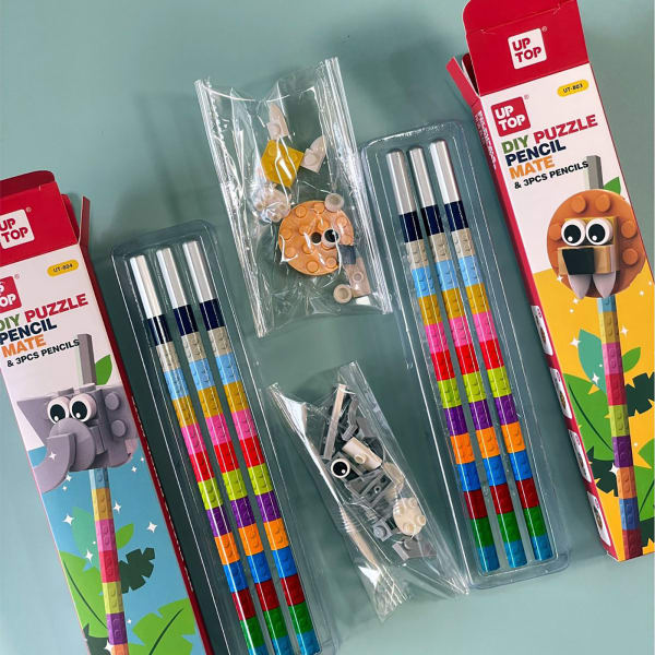 DIY Puzzle Pencil With Lego Topper - Set Of 3