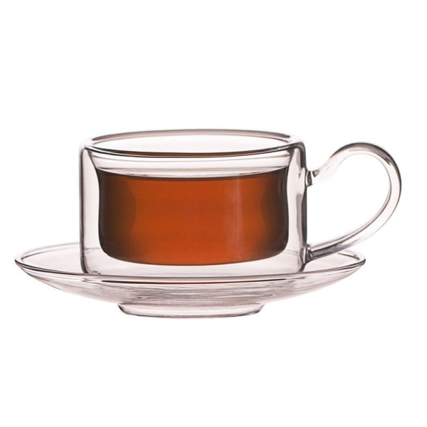 Double Wall Square Tea Cup And Saucer Set - Set Of 6