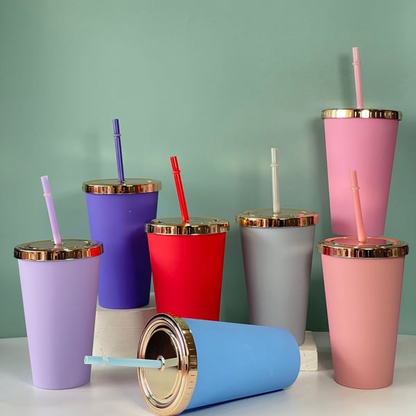 Double Wall Tumbler With Metallic Lid - Assorted - Single Piece