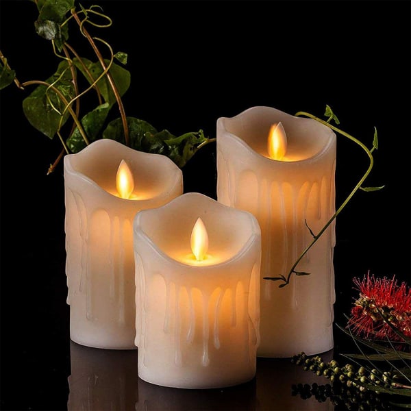 Dripping Wax LED Pillar Candles - Assorted - Set Of 3