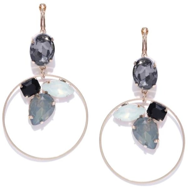 Earrings - Luxe Floral Crystal Ring Drop - Black