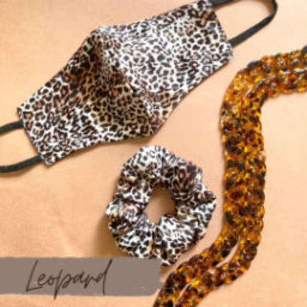 Face Mask And Scrunchie - Leopard - Set Of 2