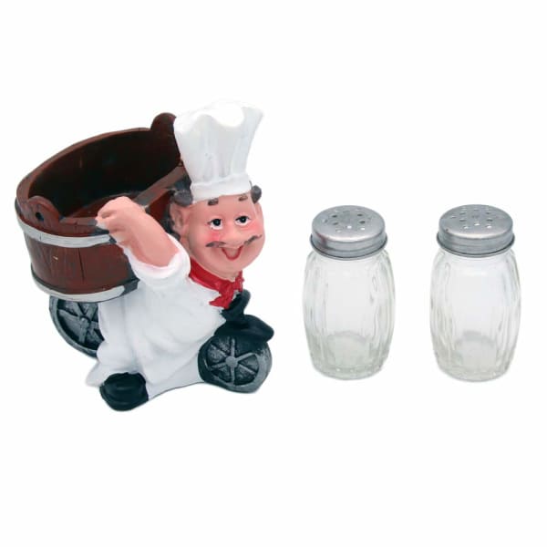 Fat Chef Salt Pepper Shakers On Cycle Basket Holder