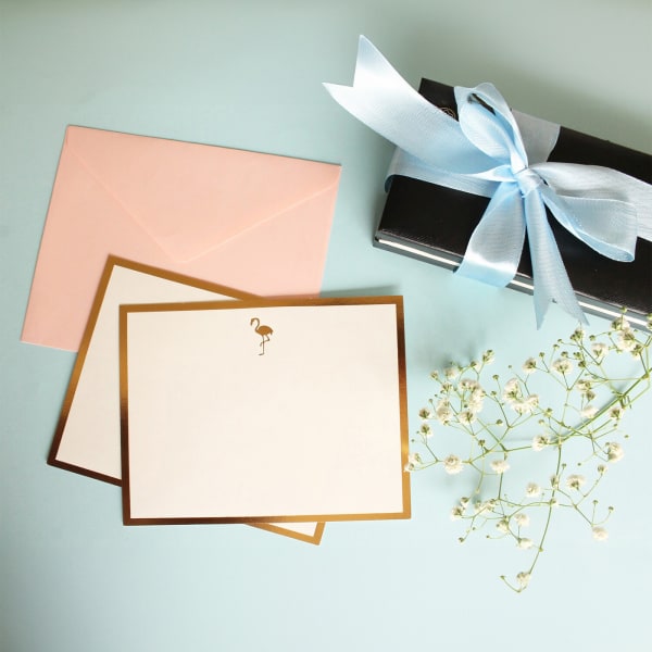 Flamingo Monogram Flat Card With Envelope - Set Of 3