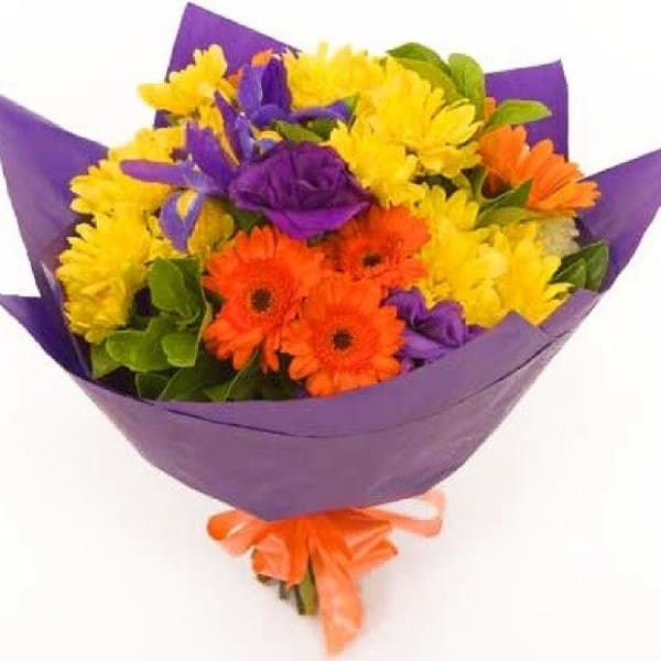 Funeral Sympathy Bright Bouquet with ribbon