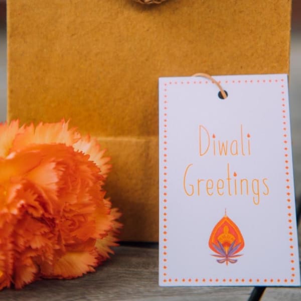 Gift Tags - Diwali Greetings - White And Orange - Set Of 10