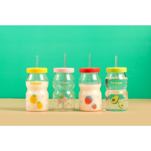 Glass Bottle With Straw - Fruity - Transparent - Single Piece