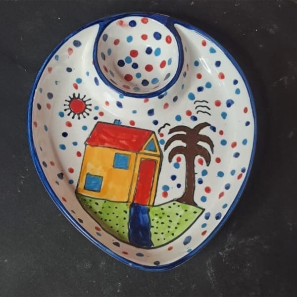 Handpainted Ceramic Chip And Dip Platter - Oval - Single Piece