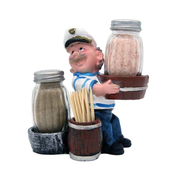 Happy Sailor Salt Pepper Shakers With Toothpick Holder - White And Blue