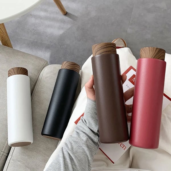 Insulated Flask With Wooden Finish Cap - Assorted - Single Piece