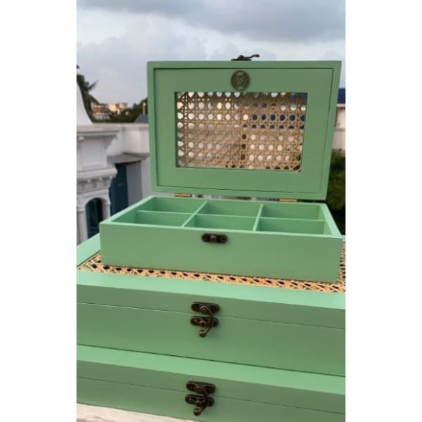 Jewellery Organizer - Wicker Box - Mint - Single Piece