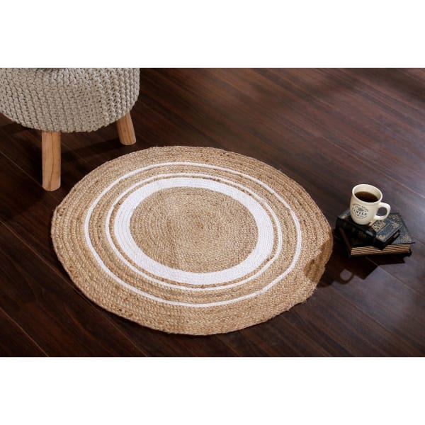 Jute Rug - Circle - Beige And White