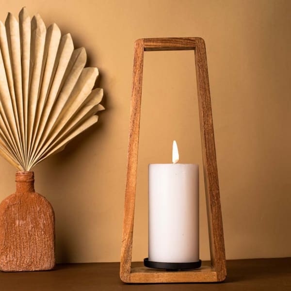 Lantern With Glass - Wooden - Single Piece