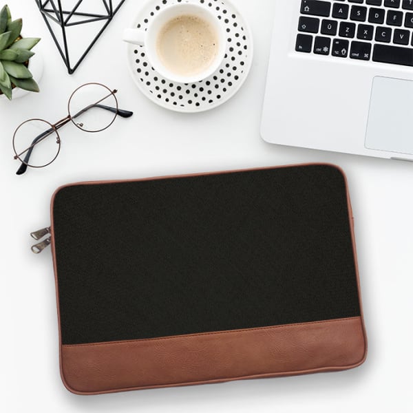 Laptop Sleeve - Canvas And Vegan Leather - Black Solid - Single Piece