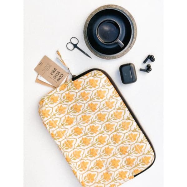 Laptop Sleeve - Floral - Yellow - Organic Cotton - Single Piece