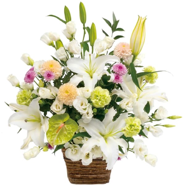 Large sympathy arrangement in white with some pastel colors