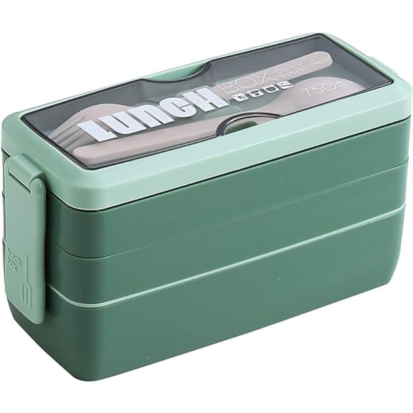 Lunch Box - 3 Layer - Wheat Straw - Green - Single Piece