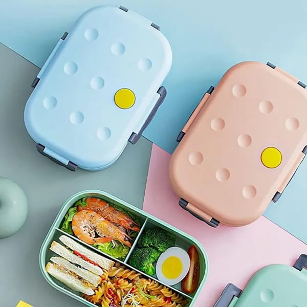 Lunch Box - Three Compartments - Silicon Cover - Assorted - Single Piece