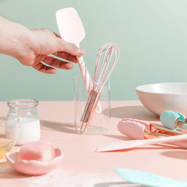 Mini Spatula Set - Pink And Rose Gold - Silicone - Set Of 5