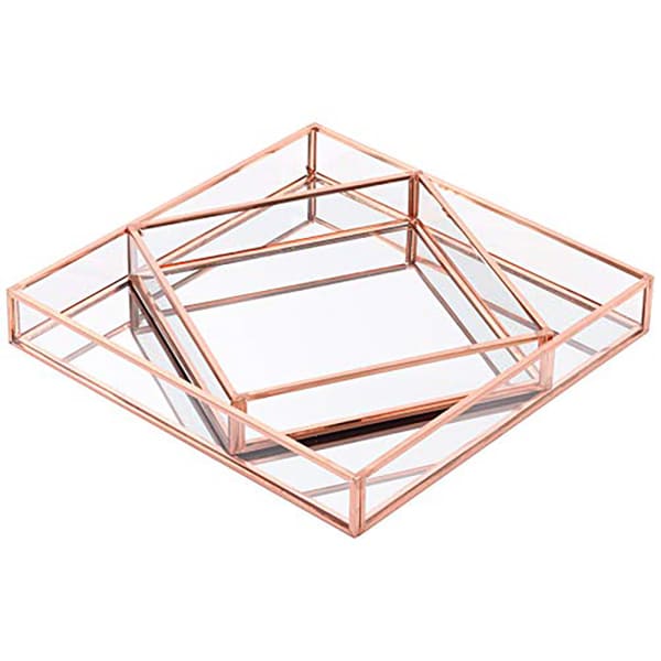 Multipurpose Organizer - Square - Rosegold - Glass - 8in - Single Piece