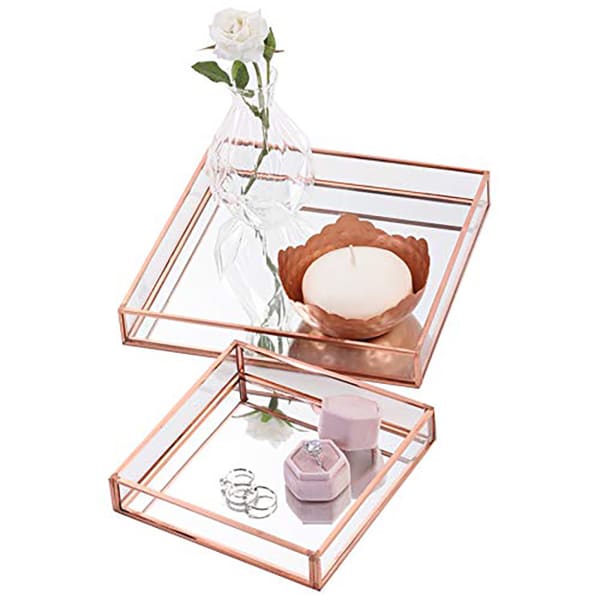 Multipurpose Organizer - Square - Rosegold - Glass - Single Piece