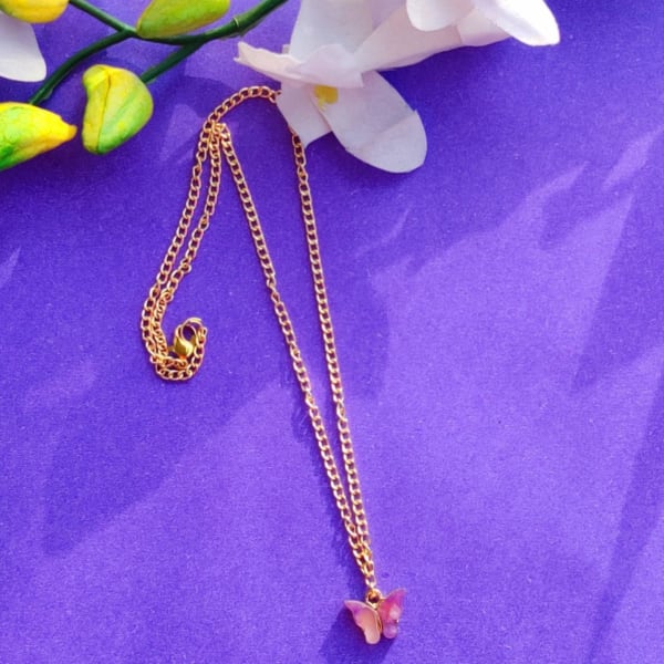 Necklace - Butterfly - Pink - Single Piece