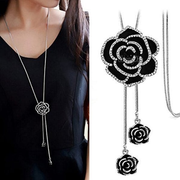 Necklace - Long Locket - Black Rose - Single Piece - Juju Joy