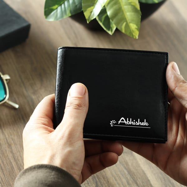 Personalized Black Leather Wallet for Men