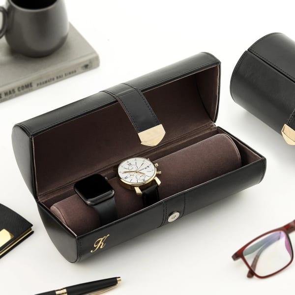 Personalized Round Watch Organizer - Black