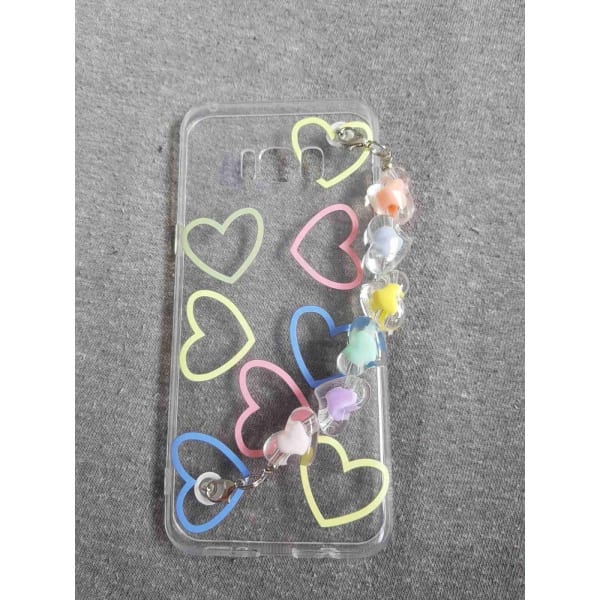 Phone Case With Wrist Strap Chain - Big Hearts - Multicolor - Single Piece